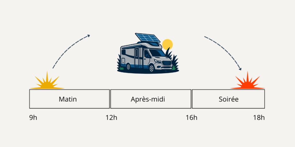 Suivi solaire en hiver : production du matin à la fin d’après-midi (9h à 18h)
